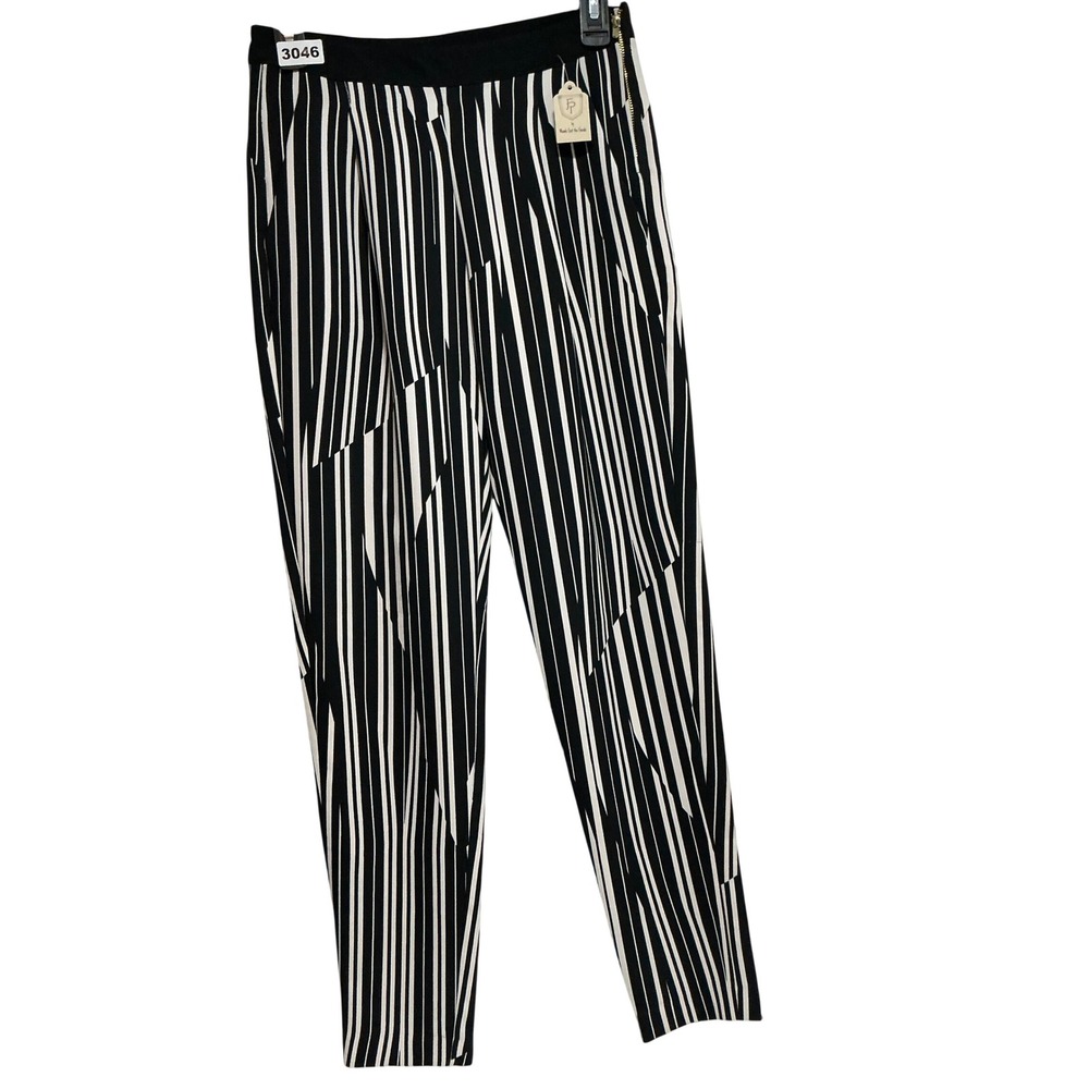 HM Womens Black White Geometric Striped High Waisted Tapered Trousers Size 2